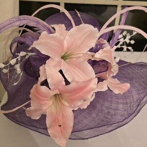 Lavendat Derby Hat with Pink Floral Accents